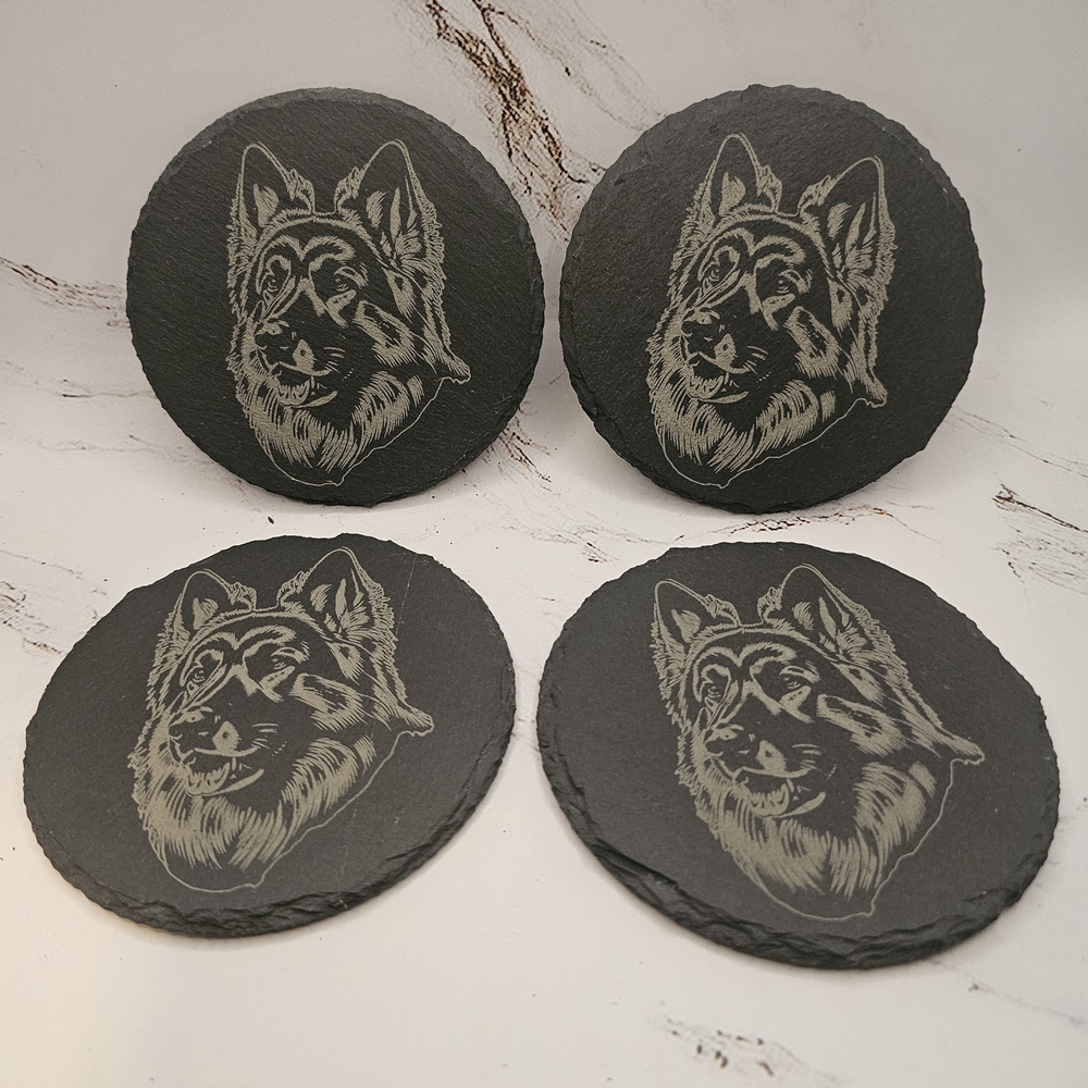 Set of 4 Black Slate Dog Coasters